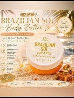 Brazilian Sol Pistachio & Caramel Body Butter - Rich Creamy Moisturizer 6 Oz